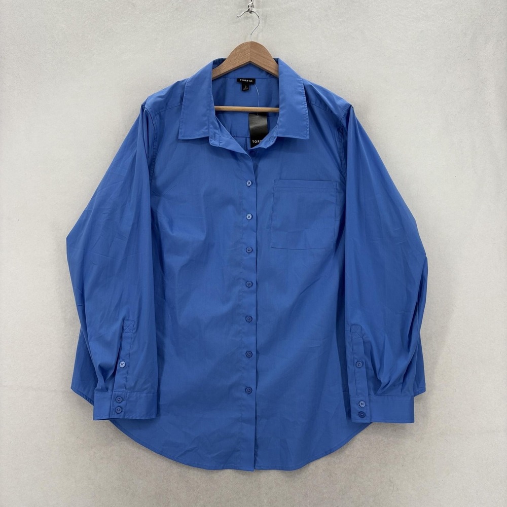 Torrid Lizzie Studio Poplin Shirt Womens 2X Plus Blue Button Up Long Sleeve NWT